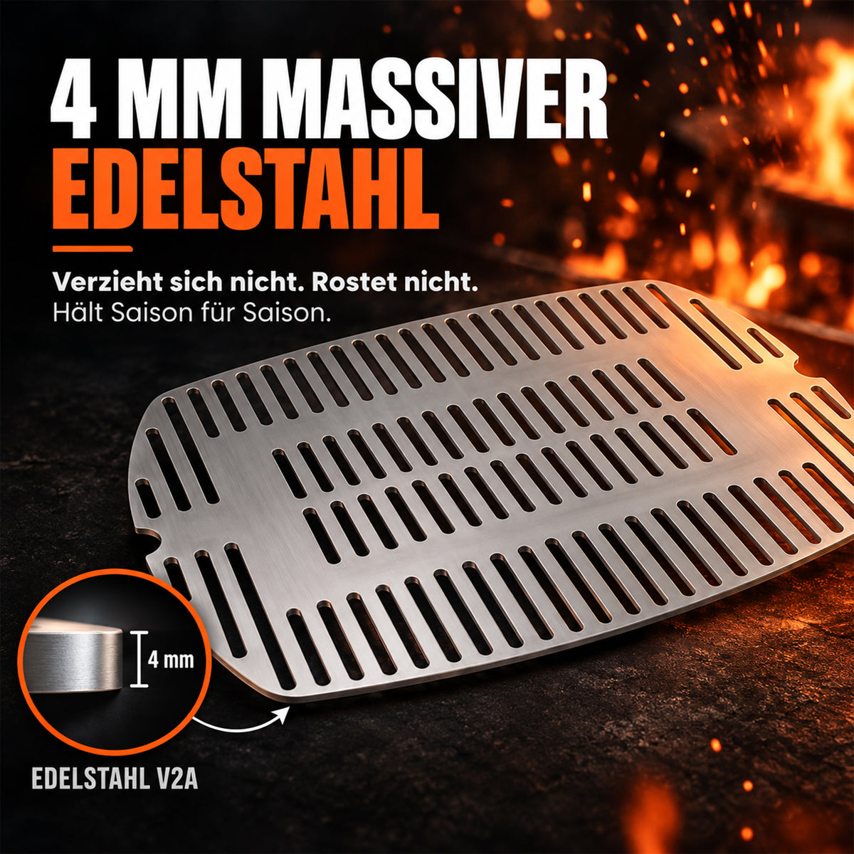 4 mm massiver Edelstahl V2A – verzieht sich nicht, rostet nicht