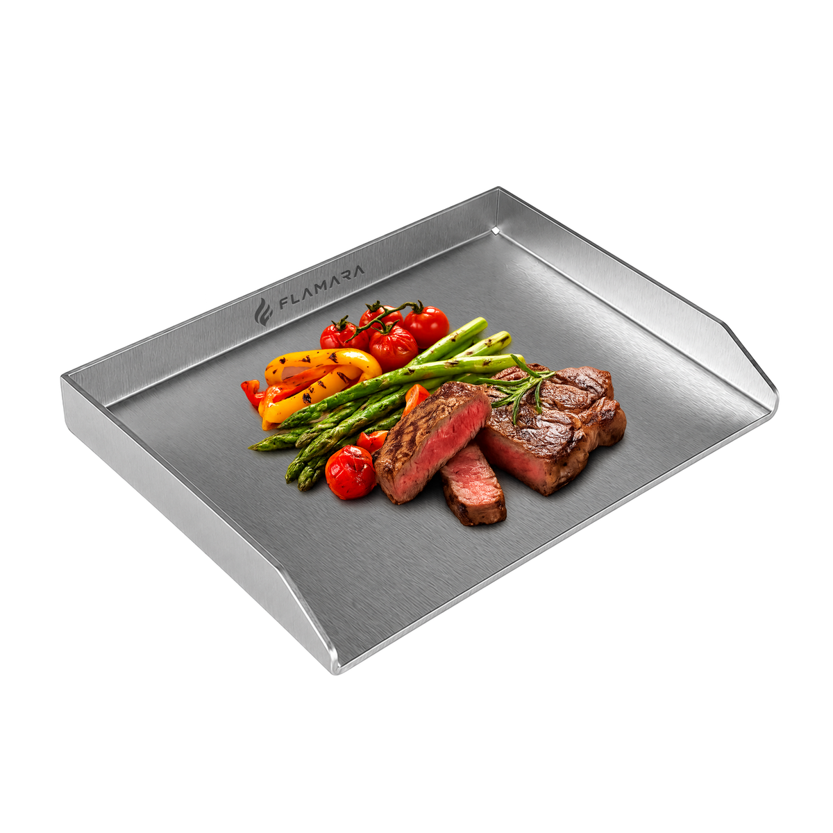 Flamara Plancha Grillplatte 30 × 20 cm aus 4 mm Edelstahl für Gasgrill und Holzkohlegrill