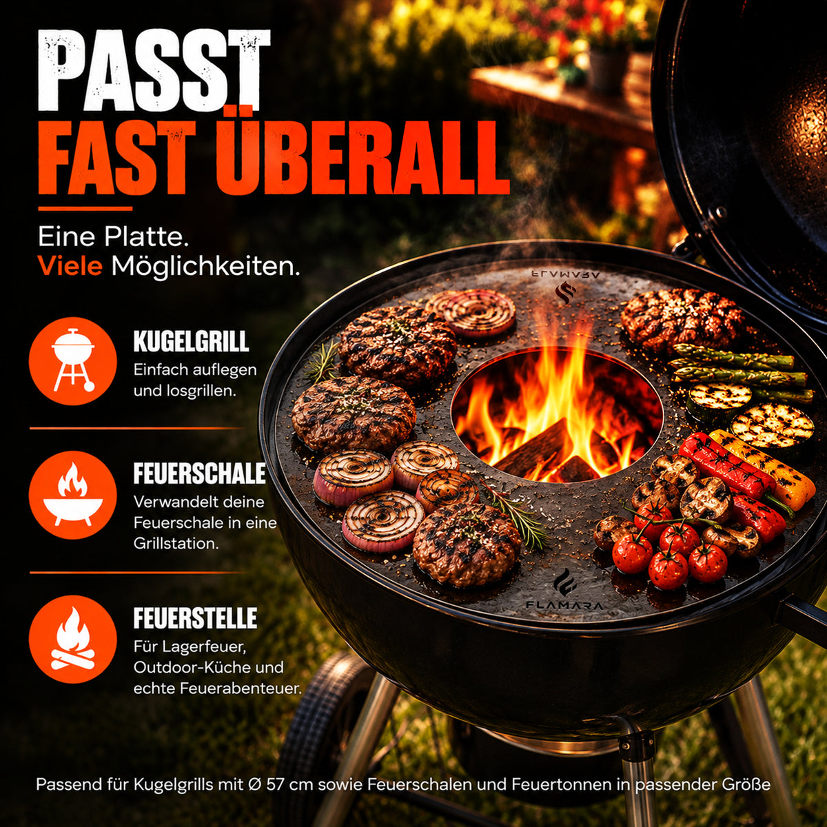 Feuerplatte 57er passt auf Kugelgrill, Feuerschale und offene Feuerstelle
