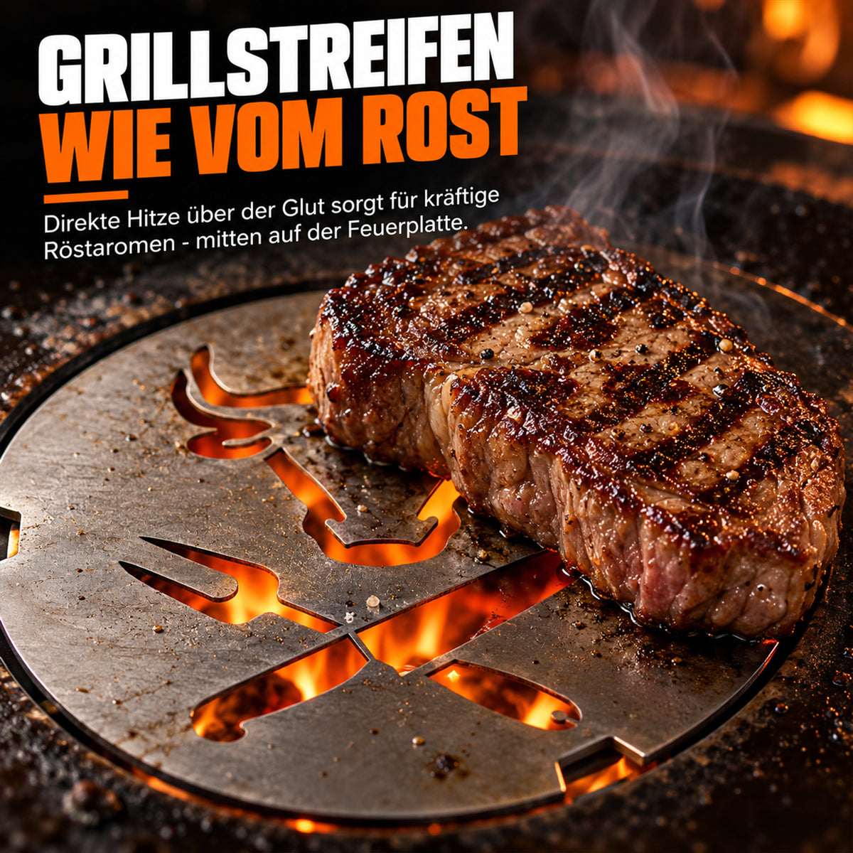 Grillstreifen wie vom Rost durch direkte Hitze über der Glut