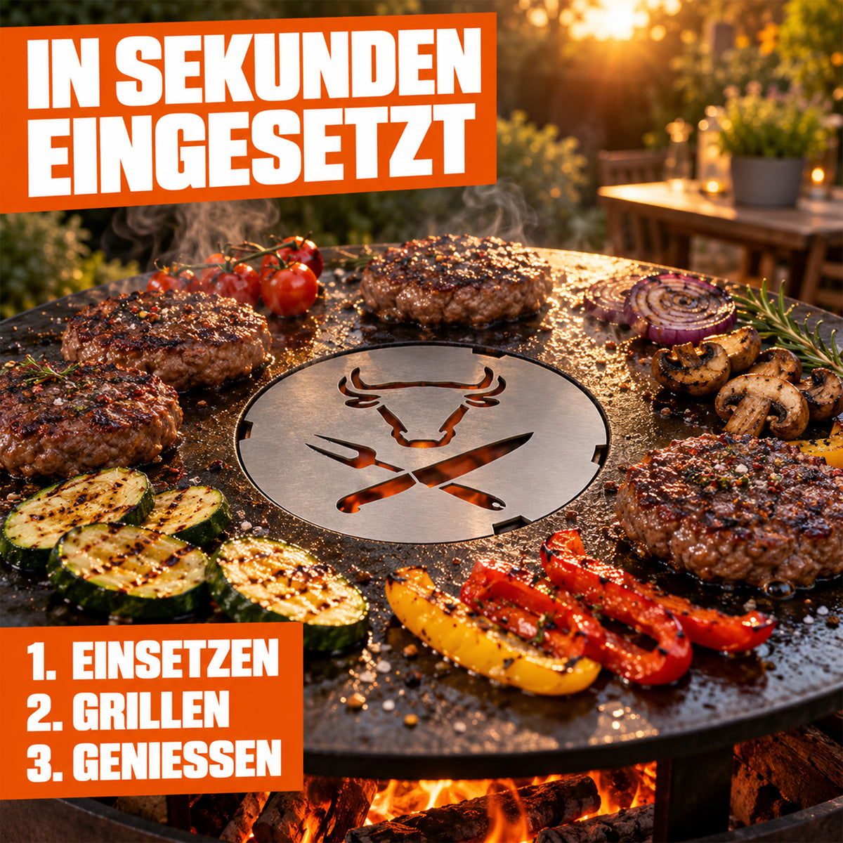 In Sekunden eingesetzt: einsetzen, grillen, genießen