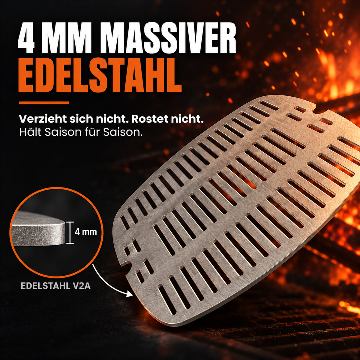 4 mm massiver Edelstahl V2A – verzieht sich nicht, rostet nicht