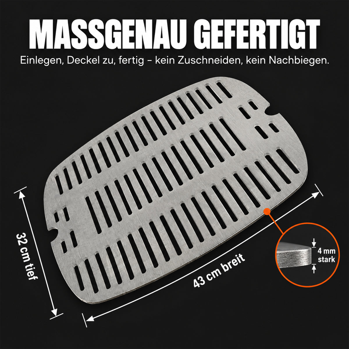 Maßgenau gefertigt: 43 cm breit, 32 cm tief, 4 mm stark