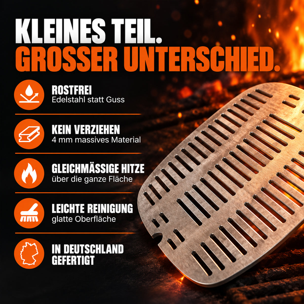 Rostfrei, formstabil, gleichmäßige Hitze, leichte Reinigung