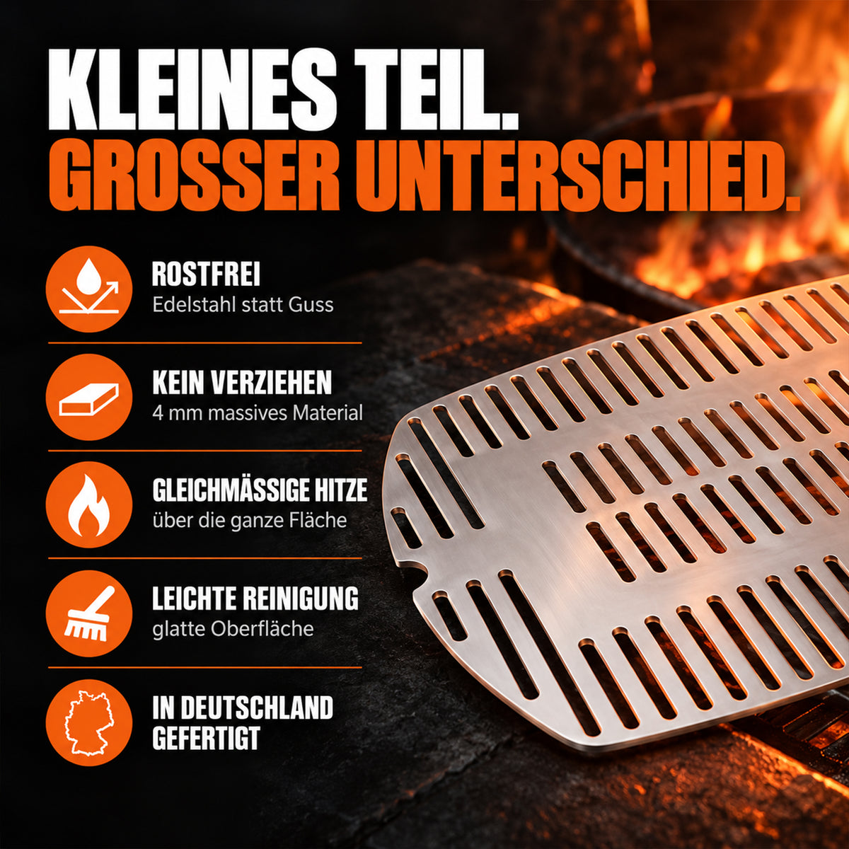 Rostfrei, formstabil, gleichmäßige Hitze, leichte Reinigung