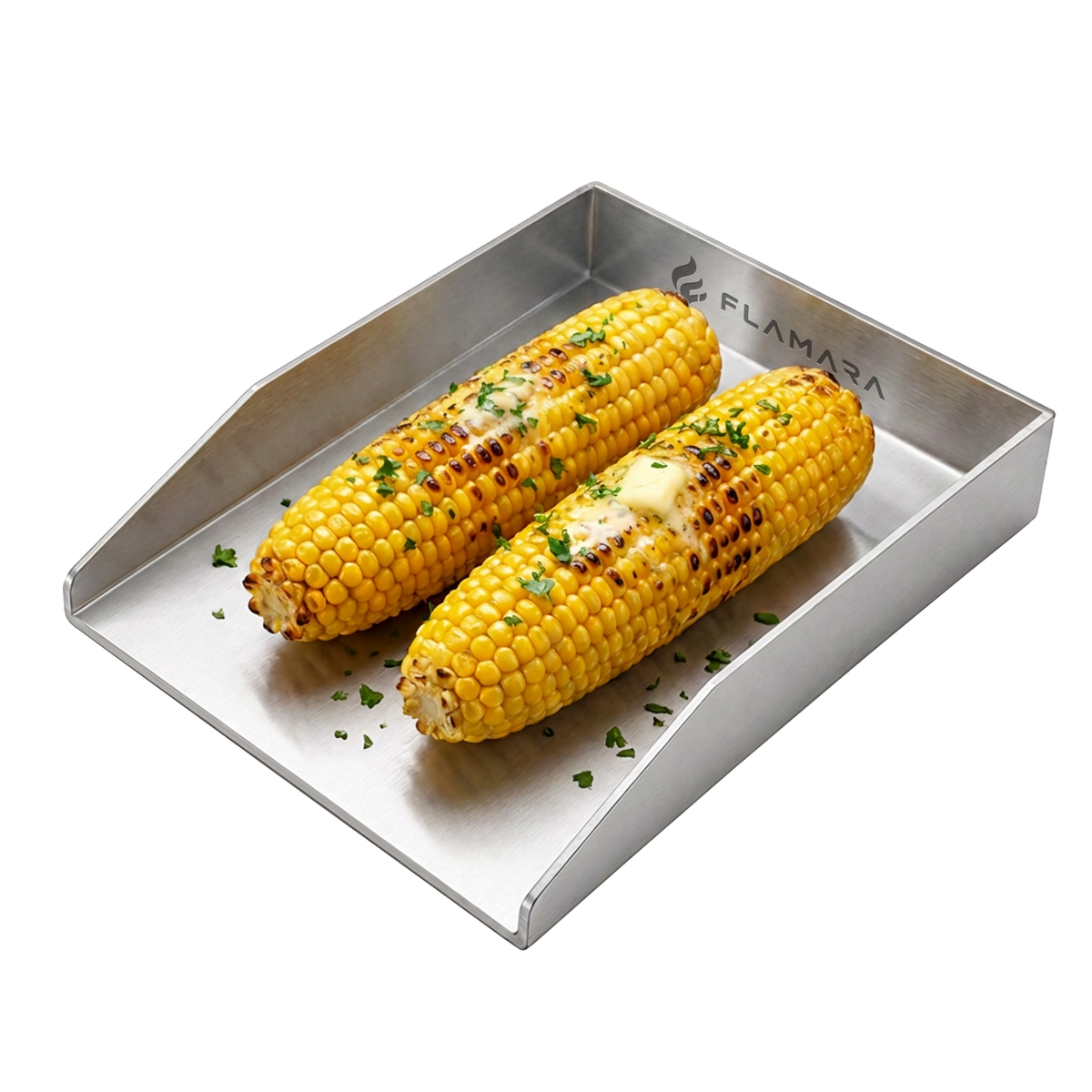 Flamara Plancha Grillplatte 20 × 15 cm aus 4 mm Edelstahl mit hohen Kanten